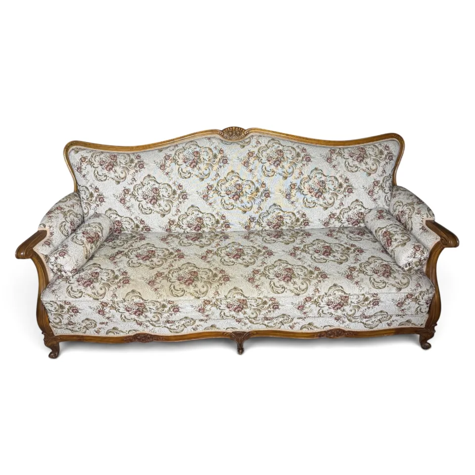 Sofa salonowa (kanapa) w stylu neorokoko (Ludwik XV) z drewna orzechowego/bukowego